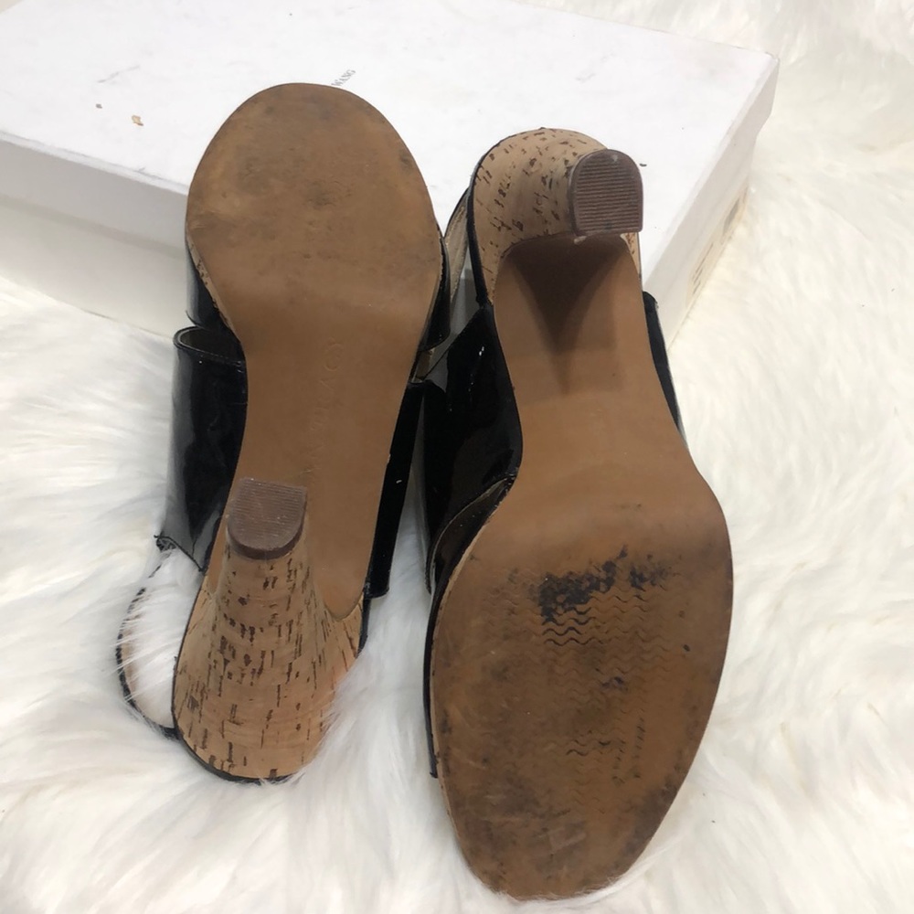 Ellen Tracy Cory leather black cork sandals 7 - Picture 5 of 7